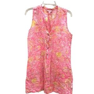 Lilly Pulitzer Sarasota Linen Tunic Dress Too Much Bubbly Print Pout Pink Size M